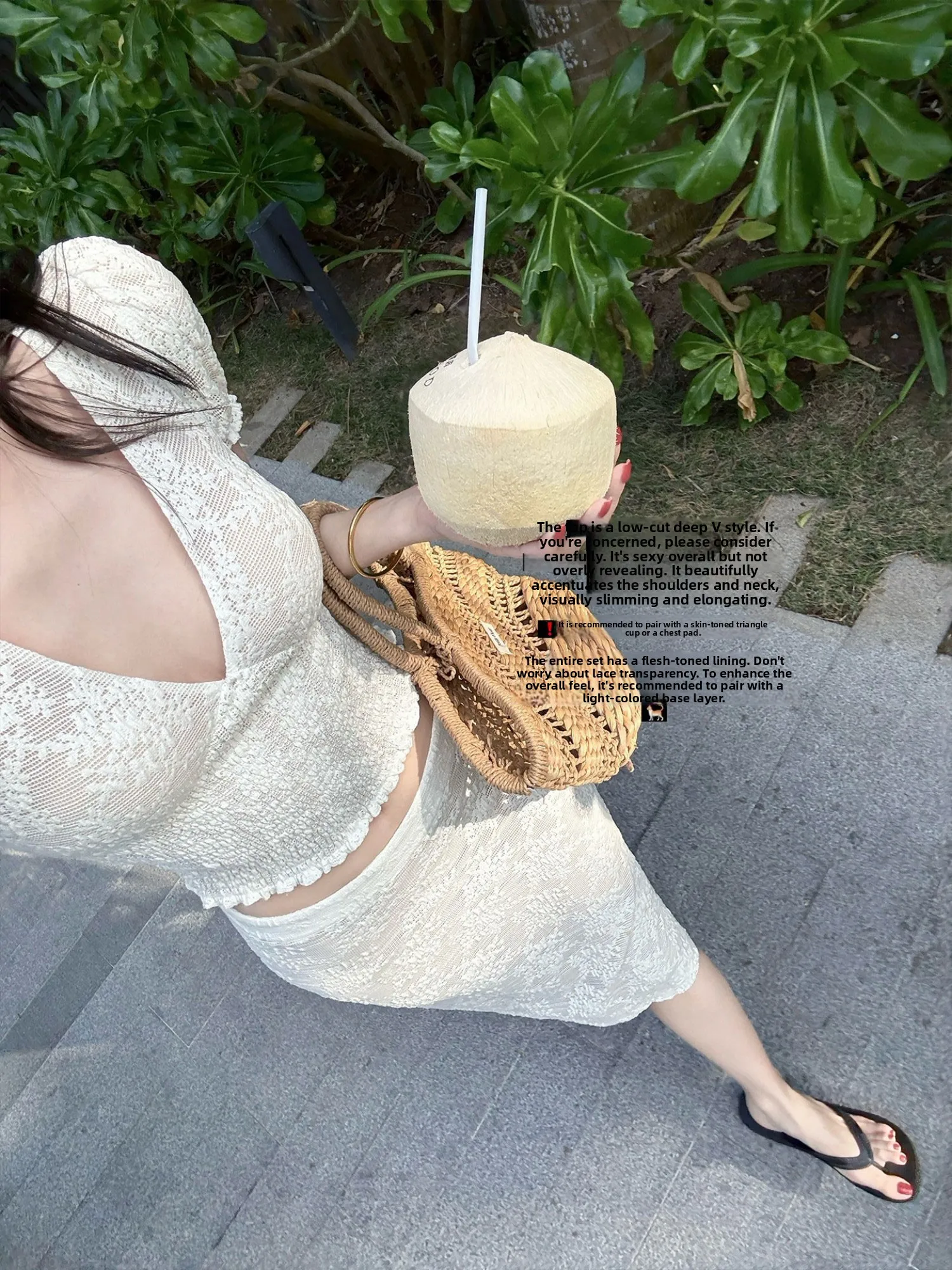 Elegant White Lace V-Neck Top And Half Skirt Two-Piece Set Women's Summer Slim Fit Fashionable Versatile Ensemble Cotton Blend