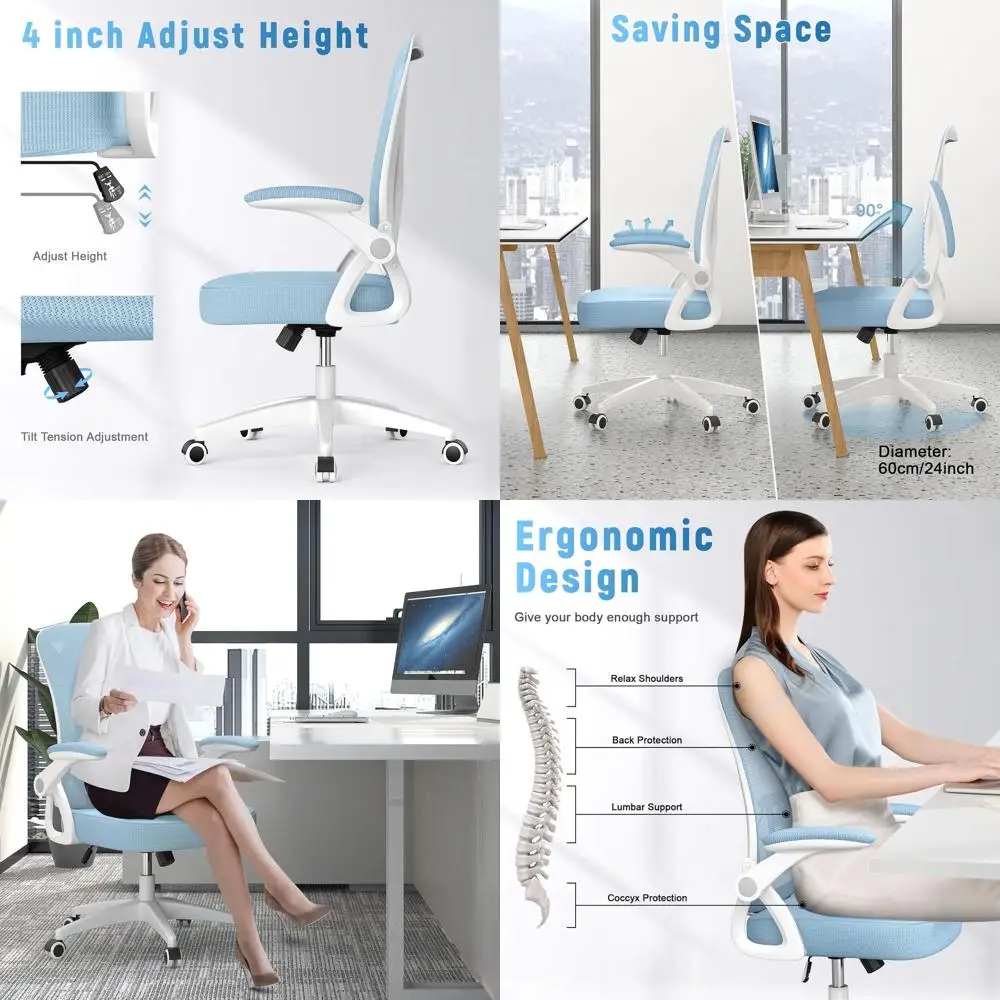 

Breathable Mesh Ergonomic Office Chair with Adjustable Height, Padded Arms, and Lumbar Support, Blue