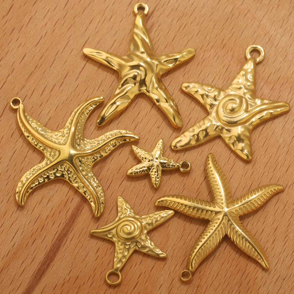 5pcs Stainless Steel Summer Starfish Sea Star Charms for DIY Earring Jewelry Materials Making Pendant Supplies Crafts Wholesale