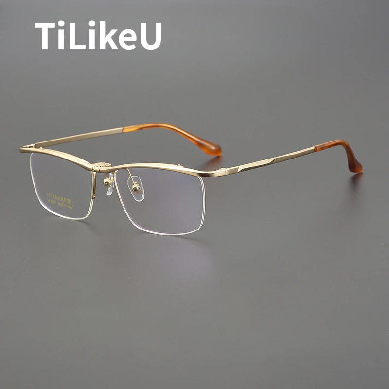 

Japanese Half Rim Pure Titanium Glasses Frame Men Business Square Retro Eyebrow Myopia Eyeglasses Women Brand Ultralight Eyewear