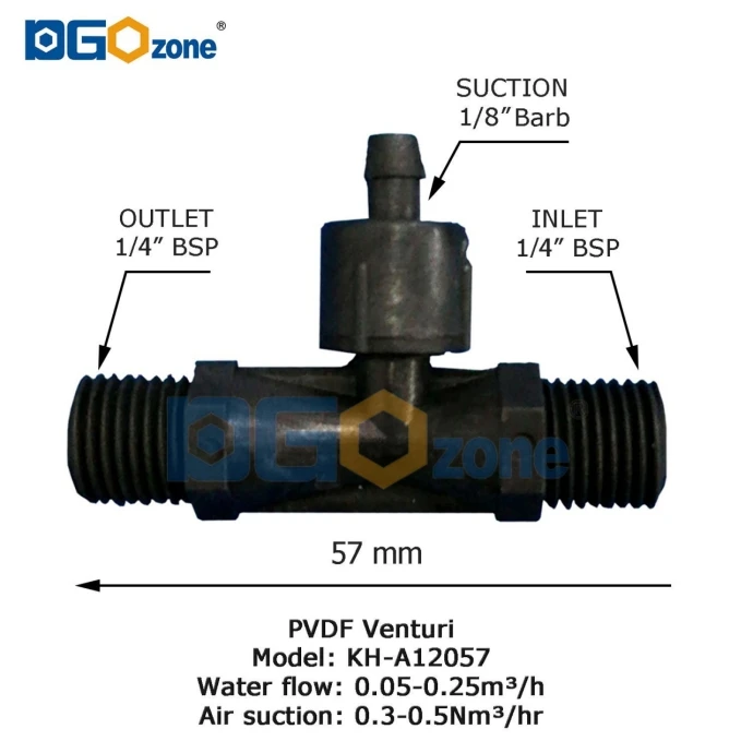 Inyector Venturi DGOzone de 1/4" de PVDF para mezclar gas y líquido, tubo Venturi resistente a ácidos y álcalis, inyector de ozono KH-A12057