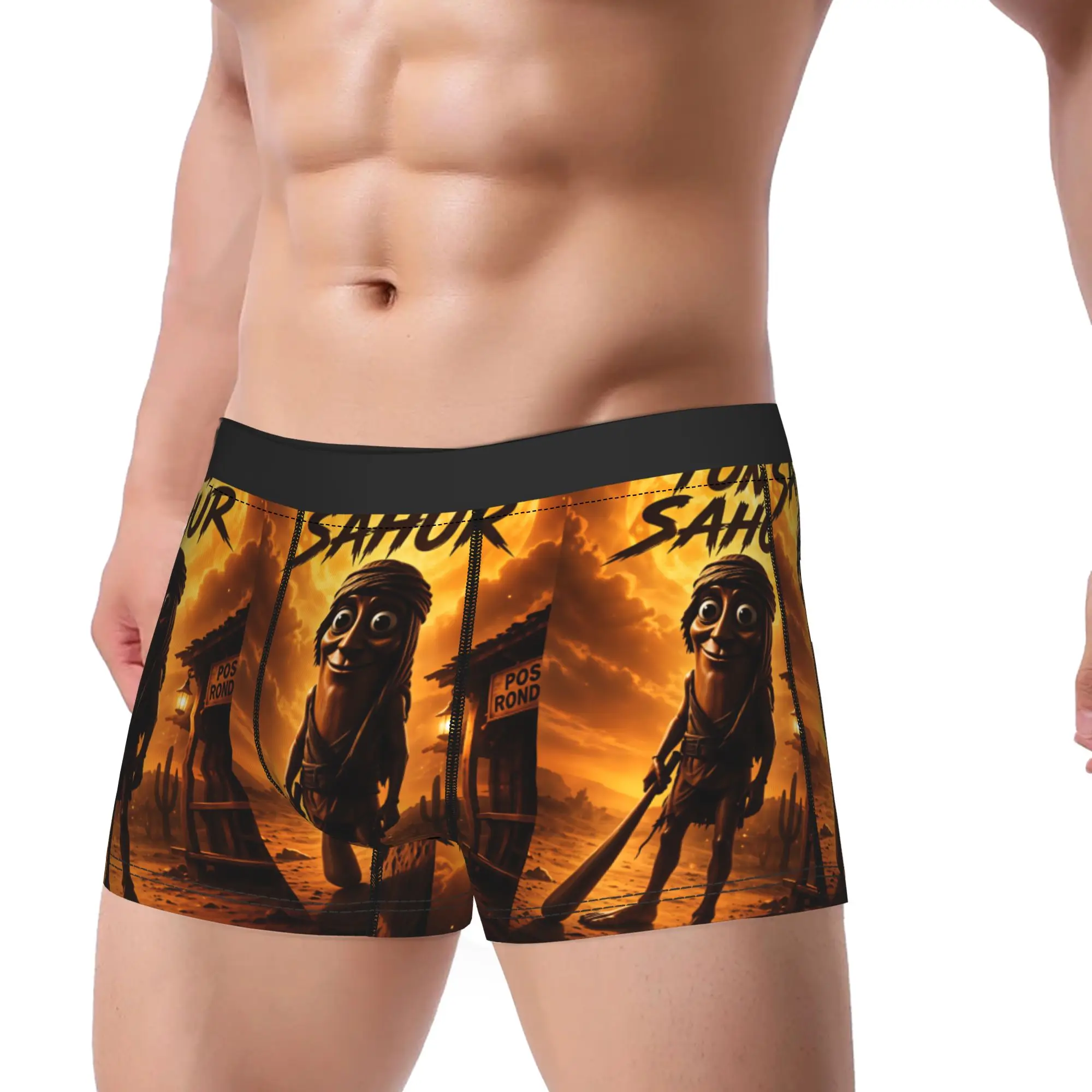 Tung Tung Sahur Desert Moon Meme Underwear Soft Trend Underpants Custom DIY Boxer Brief For Males 3D Pouch Plus Size Boxershorts