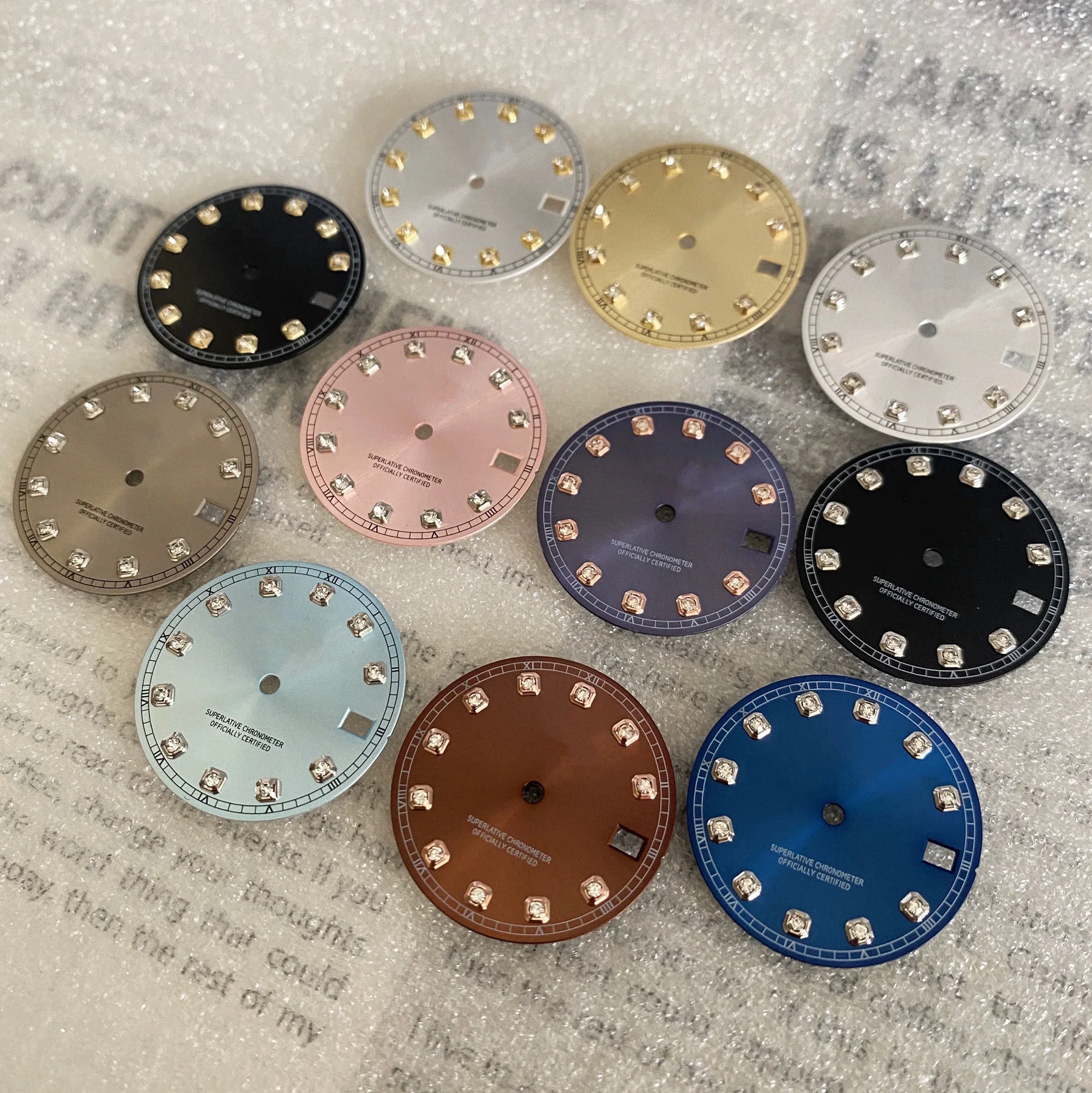 時計ムーブメント用アクセサリー,新しいダイヤモンド,グリーン,ブルー,パープル,ダイヤルまたはnh35,nh36,4r,直径28.5mm