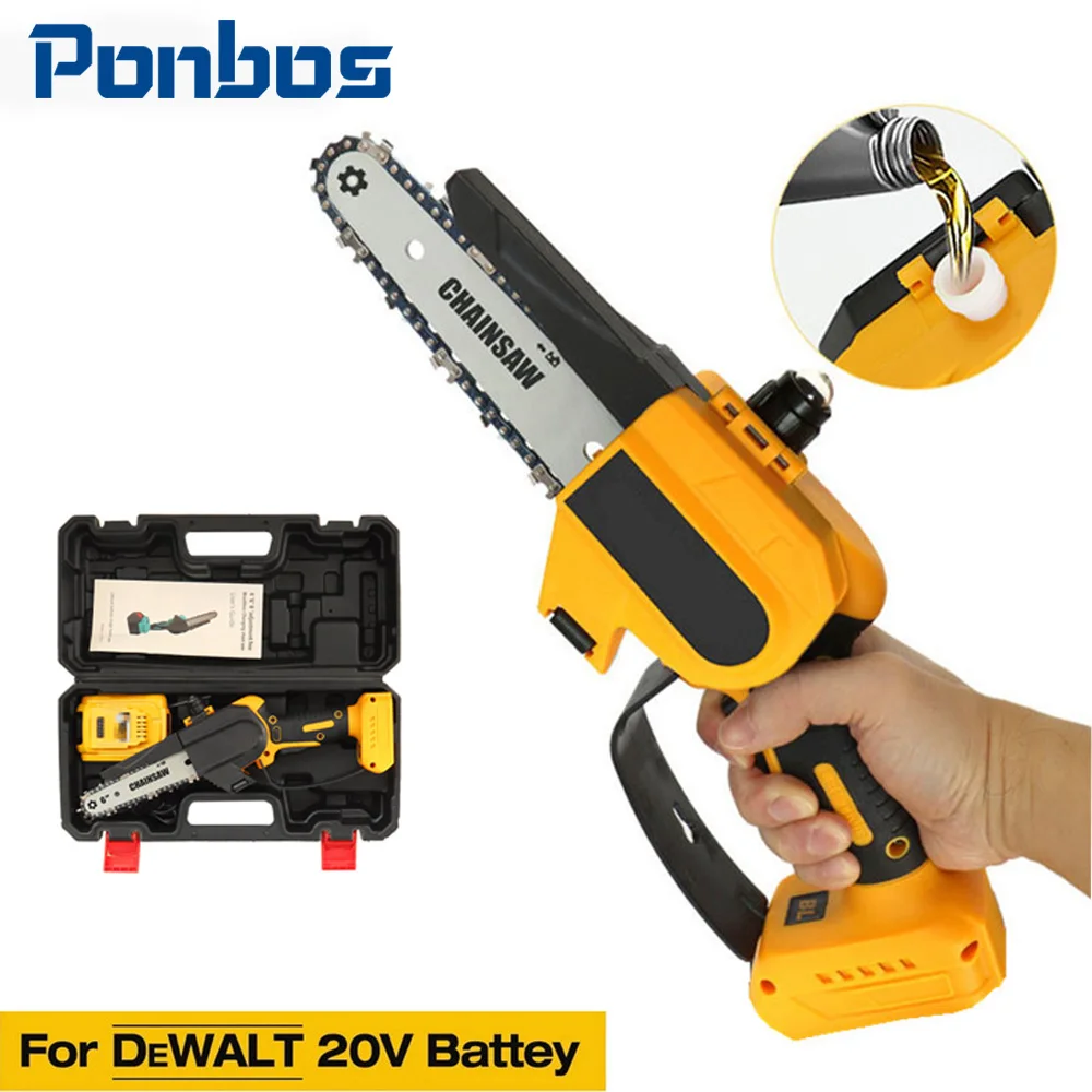 

21V 6-Inch Portable Brushless Chainsaw Trimming Logging Chainsaw Cutter Gardening Wood Power Tools For DeWALT Batteries