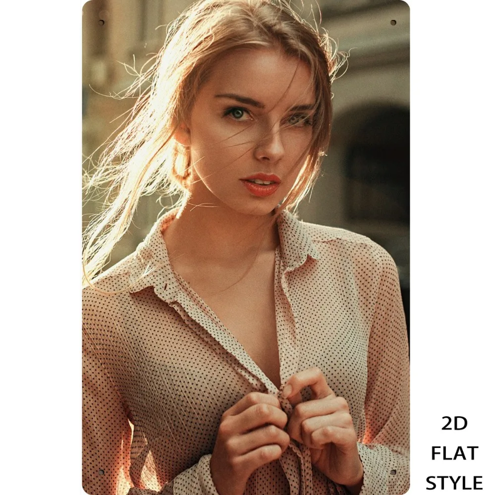 HD Metal Tin Sign, Sexy Blonde Woman in Polka Dot Shirt Vintage Metal Poster, Aesthetic Wall Art Decor for Home Bar Man Cave,