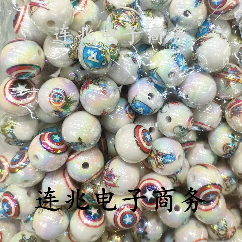 5pcs marvel cartoon anime acrylic beads white background printed beads for diy jewelry making bracelets materials