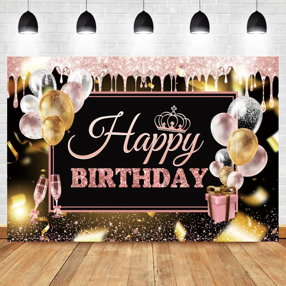 Hitam Merah Muda Dewasa Latar Belakang Spanduk Emas Glitter Balon Dekorasi Pesta Potret Keluarga Fotografi Latar Belakang Dekorasi Ulang Tahun