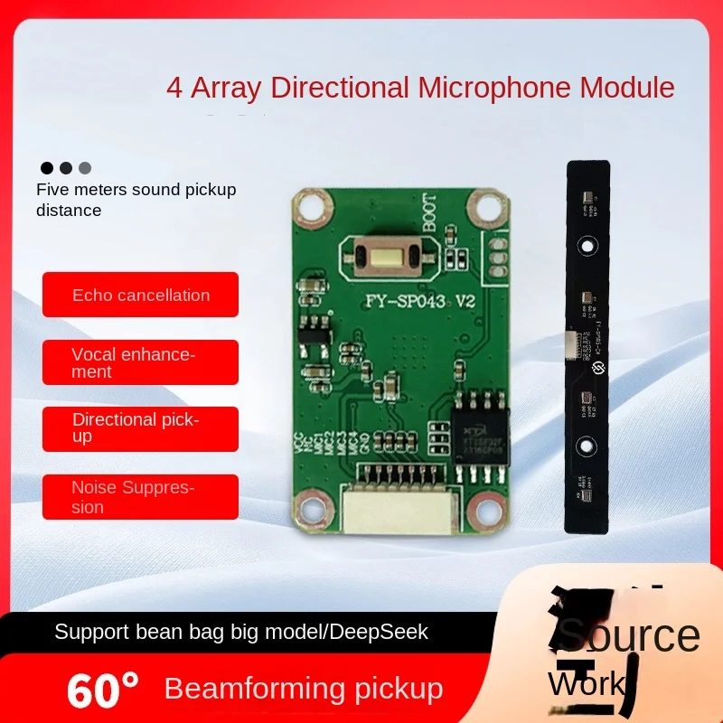 Micrófono dinámico con reducción de ruido, captación de sonido de campo lejano de cuatro rayos, interfaz USB, módulo de micrófono con cancelación de eco