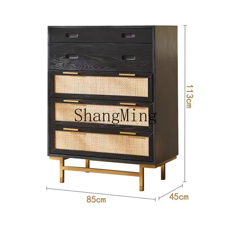 

CL premium new Chinese floor-to-ceiling multi-layer rattan rattan art five buckets master bedroom bedside storage cabinet