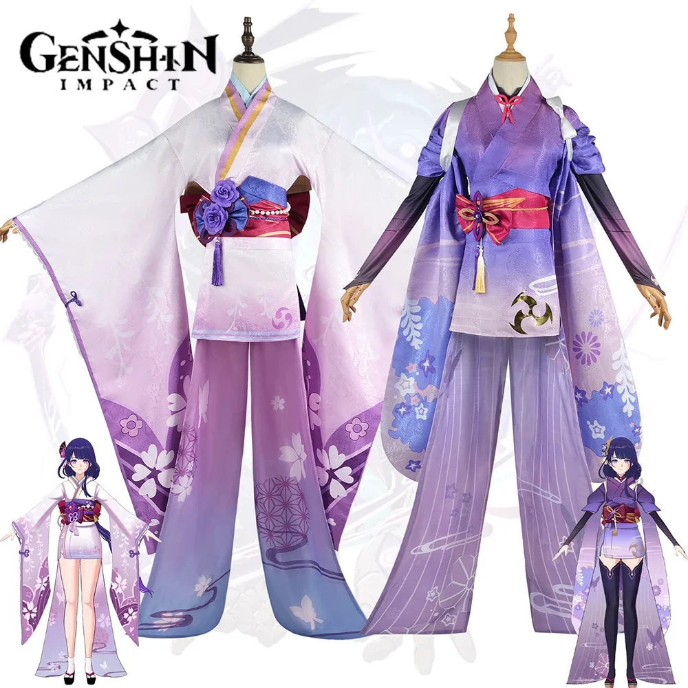

Anime Genshin Impact Raiden Shogun Cosplay Costume Wig Jacquard Fabric Uniform Chinese Style Halloween Costumes for Women Game