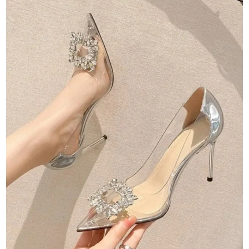 

New Pointed Crystal Fairy Ladies Wind Sandals Rhinestone Butterfly-knot Transparent High Heel Women Pumps Fashion Dress Shoes