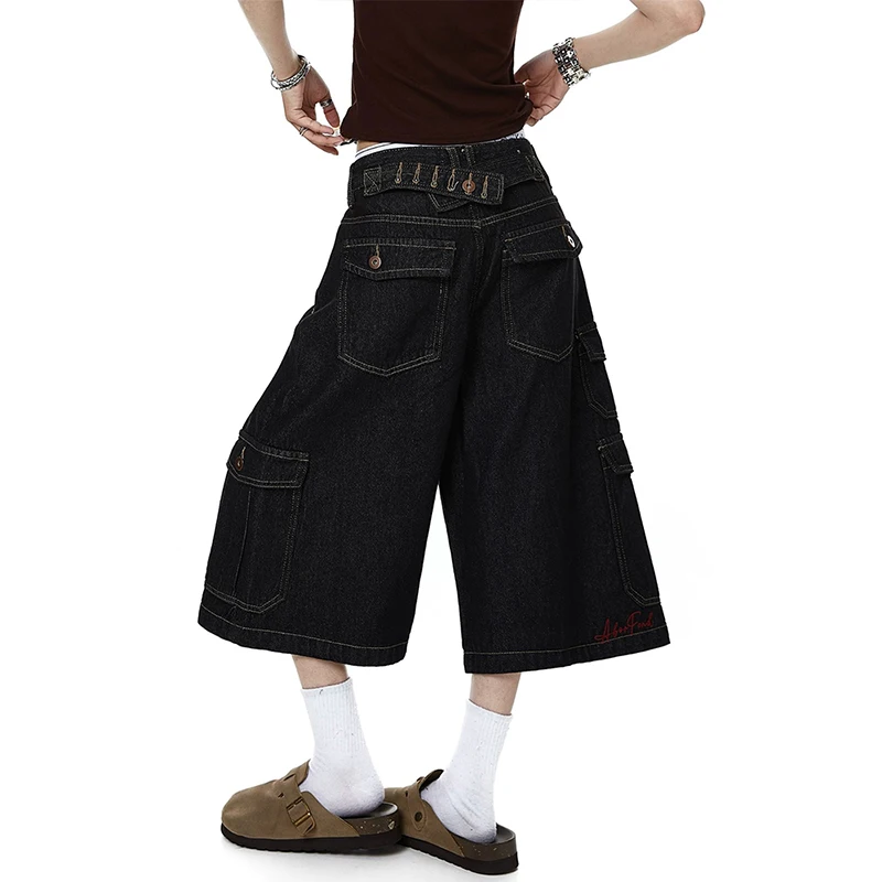 Women Black Cargo Denim Shorts Y2k Jeans Pants Harajuku Aesthetic Vintage Low Waist Cowboy Shorts 2000s Trashy Clothes