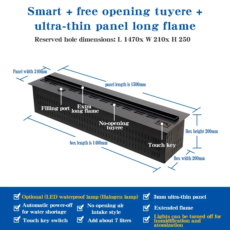 Woonkamer Invoegen 1500Mm Stoombevochtiger Open Haard Geïmporteerde Led Verlichting 60 Inch 3d Waterdamp Elektrische Open Haard