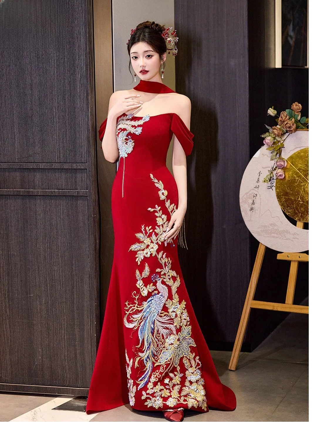 

Новое китайское свадебное платье для женщин, коктейльное вечернее платье, свадебный костюм, маленький размер, на молнии, длинная юбка