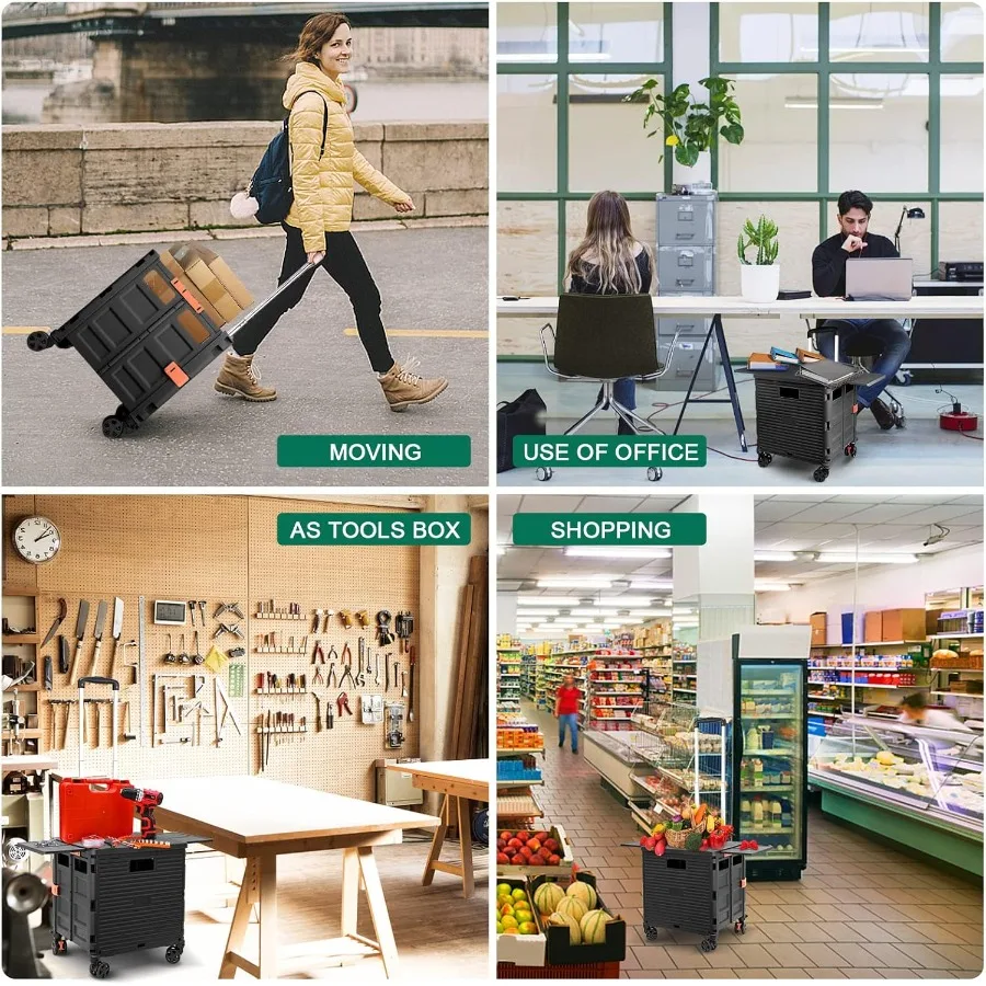عربة أدوات محمولة قابلة للطي مع غطاء منزلق مغناطيسي ومقبض تصغير للسفر والتسوق والمكتب المتحرك والفصول الدراسية