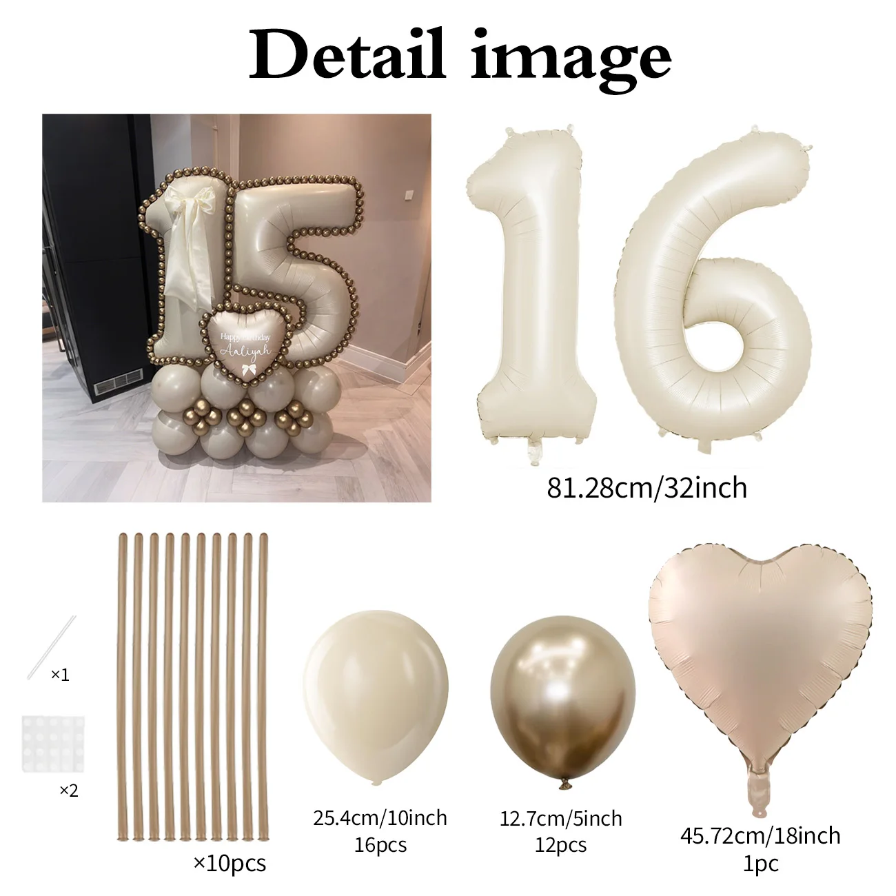 Cremeweißes digitales Säulenballon-Set, 101,6 cm, großer digitaler Ballon, Liebe, Aluminiumfolie, Ballon, Geburtstag, Jahrestag, Dekoration – Detail 8