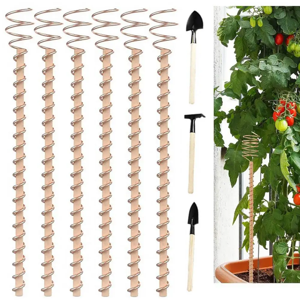 Electroculture Plant Stakes Wood Rod, Plantas de Jardim Vegetais Crescendo, Electro Cultura Jardinagem, Antenas De Bobina De Fio De Cobre, 1 6Pcs