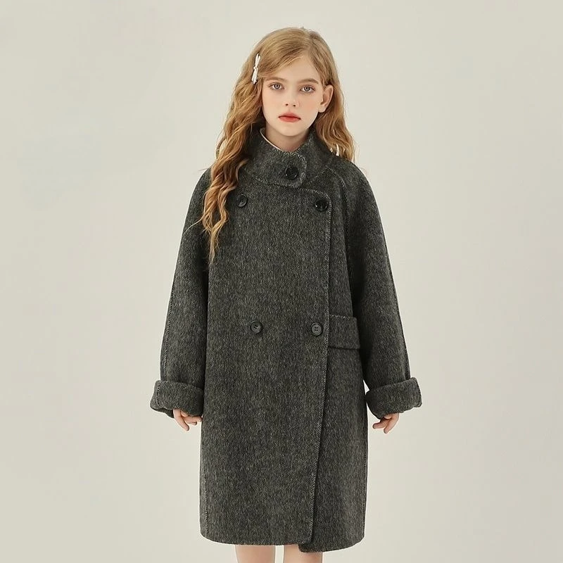 Jackets Girls Style Coat for Spring Autumn Winter New Childrens Imitation Wool Medium and Long Clothes 2025