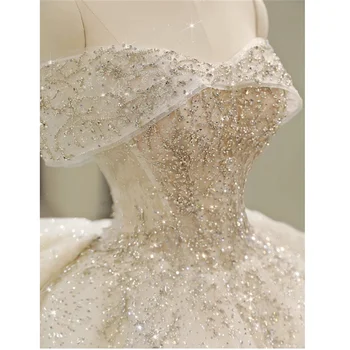 Luksusowe suknie ślubne bez ramiączek perły damskie wykwintne cekinowe frezowanie dostosowane suknie ślubne formalna impreza Vestidos 004