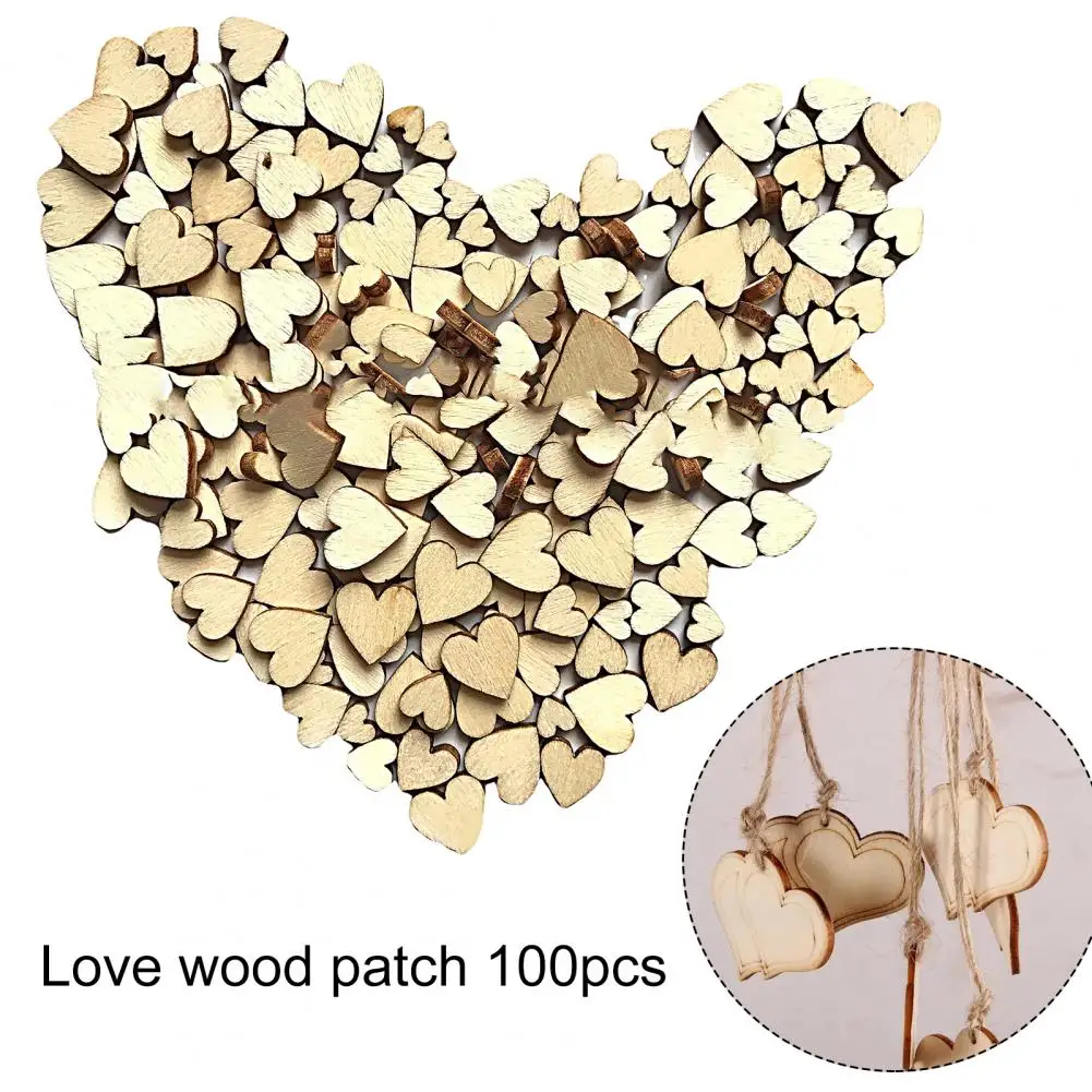 100Pcs/Bag Wood Chips Anti-deformed Burr-free Smooth Surface DIY Heart Slices Unfinished DIY Crafts Slice for Crafts