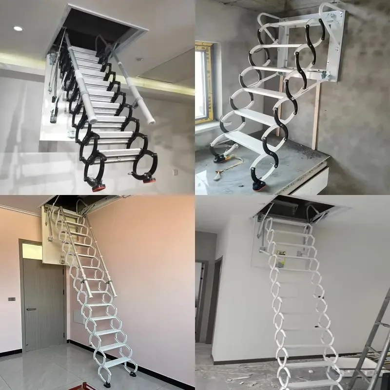 Durable multifunctional black carbon steel aluminum folding telescopic staircase thickened invisible indoor family apartment
