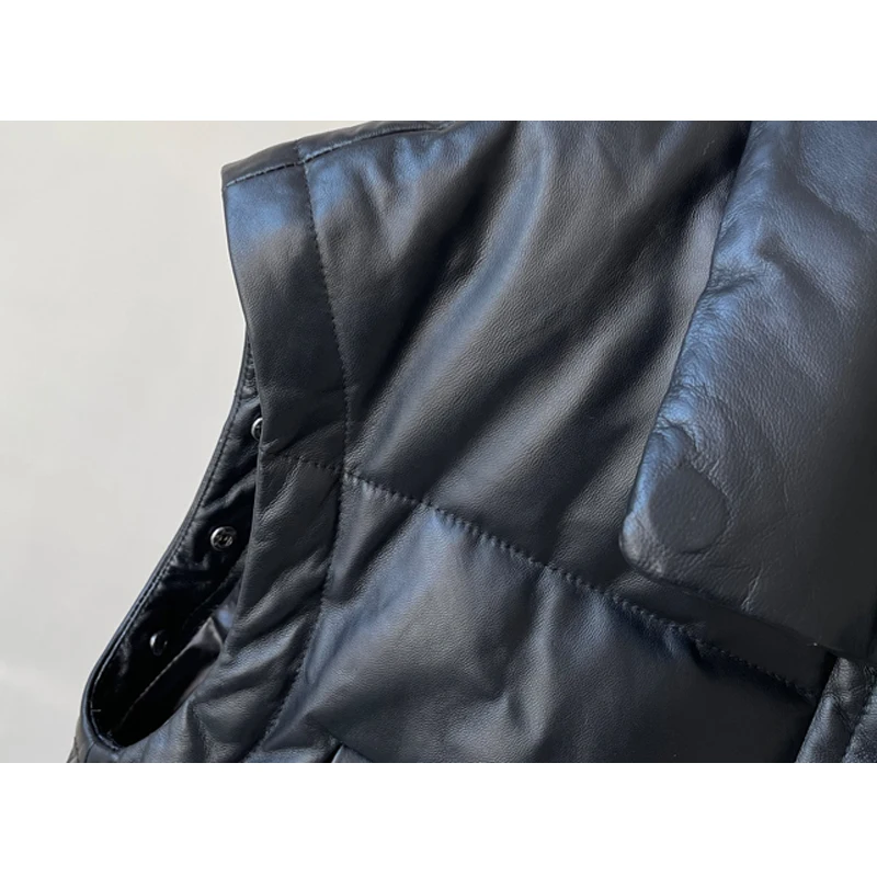 Women's Genuine Leather Down Jacket Fashion Detachable Sleeves Female Sheepskin Vest 2025 Winter Warm White Down Duck Clothes