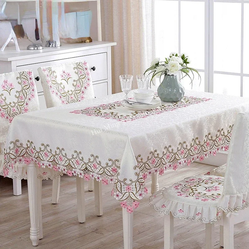 Dining Table Cloth Jacquard Cream Europe Pastoral Embroidered Tablecloth Table Cover Table Juppe Chair Cover Home Decoration