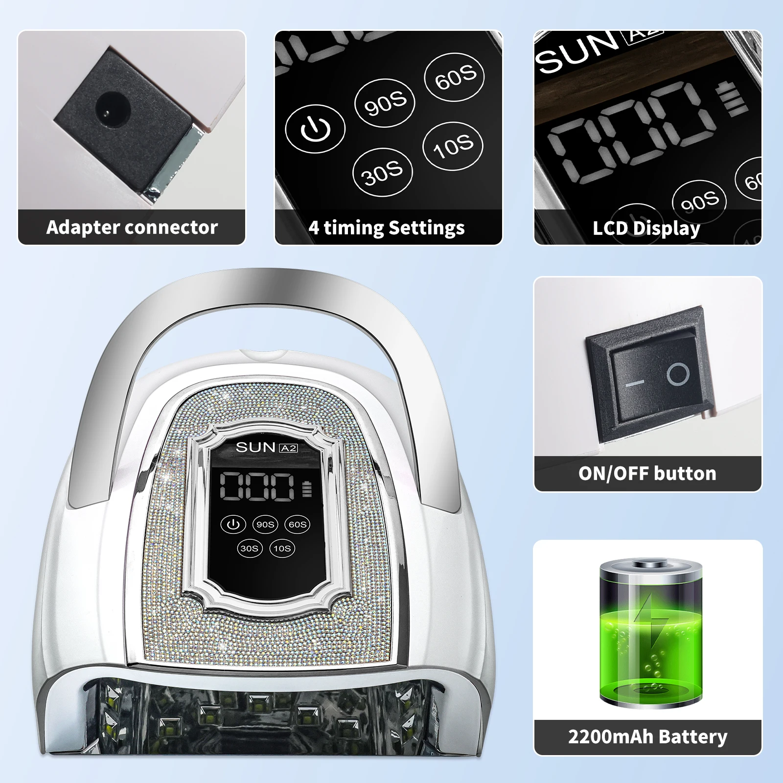 Lampada per unghie UV ricaricabile 42 LED Asciugacapelli professionale per polimerizzare tutti lo smalto gel Strumento per salone di pedicure per manicure a luce UV