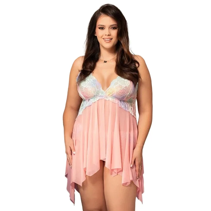 

XXOO Erotic Sexy Women Nightwear Split Nightgown Lace Nightdress Hot Sale Babydoll Lingerie Plus Size Sleepwear Nighties Briefs