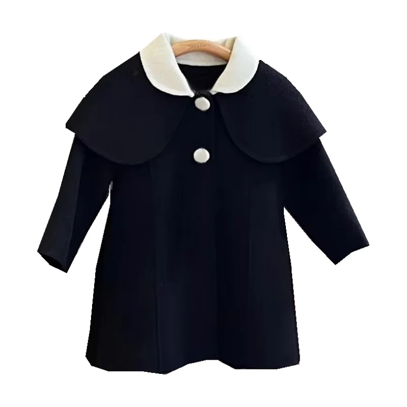 Girls Woolen Coat Overcoat Jacket Windbreak 2023 Classic Warm Thicken Winter Cotton Teenagers Outwear Children\'s Clothing