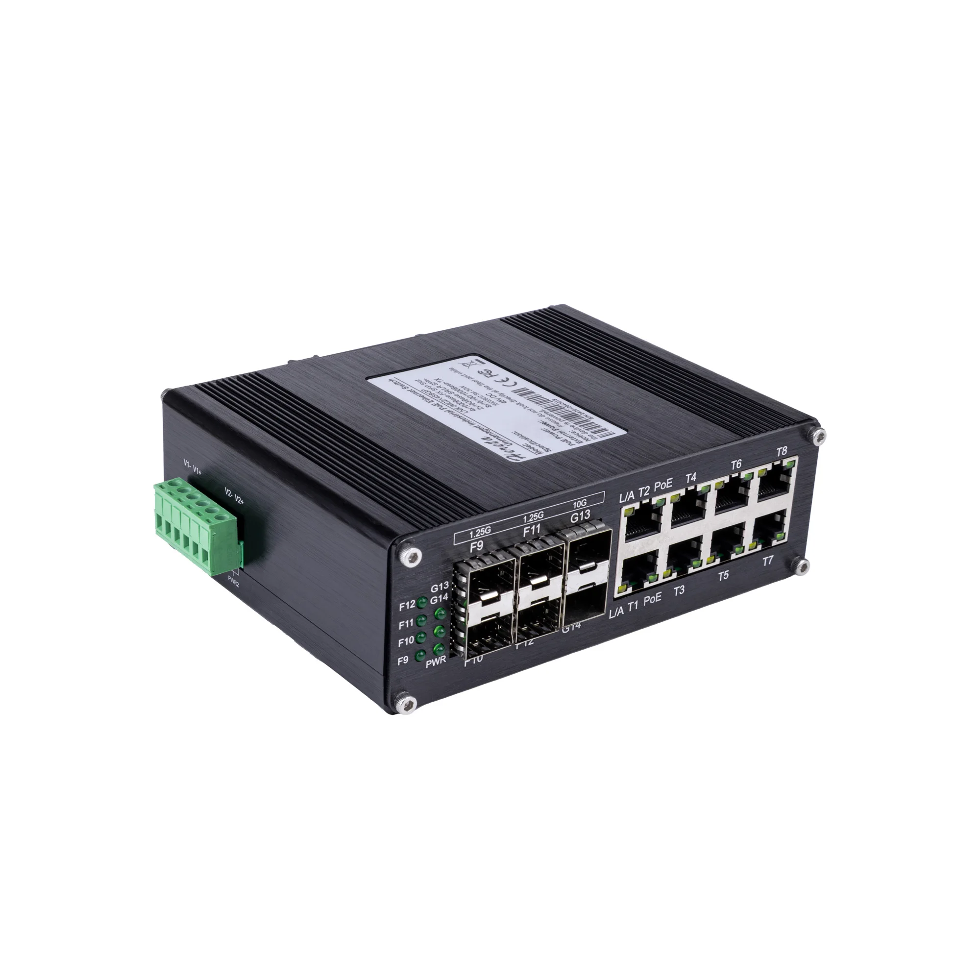 Industrial Hardened Gigabit Ethernet PoE Switch 8-Port 10/100/1000T 802.3at PoE + 4-Port 1G SFP + 2-Port 10G SFP+ Network Switch