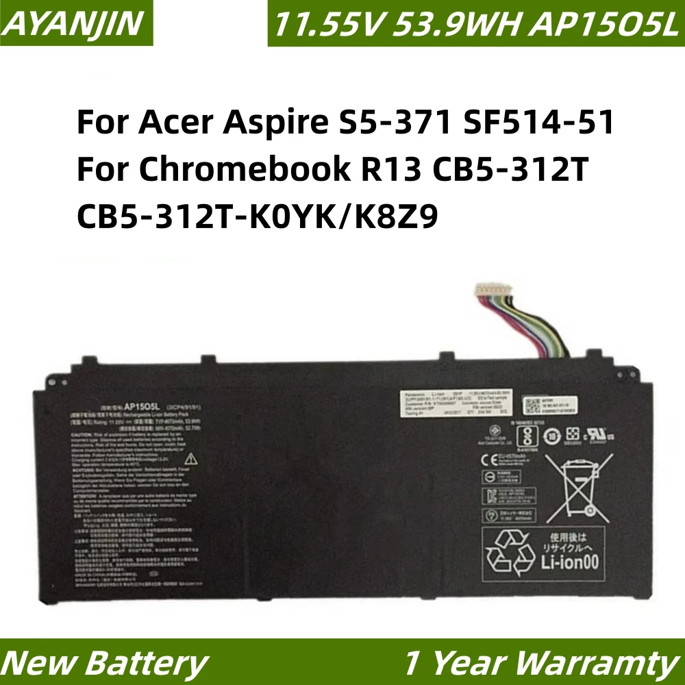 

AP15O5L 11.55V 53.9WH/4670mAh Laptop Battery for Acer Aspire S5-371 SF514-51 For Chromebook R13 CB5-312T CB5-312T-K0YK/K8Z9