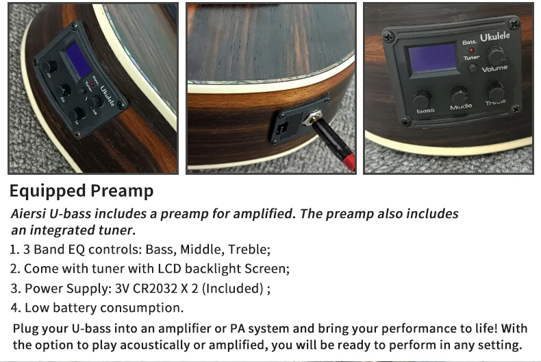 المصنع الصيني Aiersi العلامة التجارية سعر الجملة جافا الأبنوس 30 بوصة الكهربائية باس القيثارة الغيتار الصوتية مع حقيبة جيتار نوعية جيدة