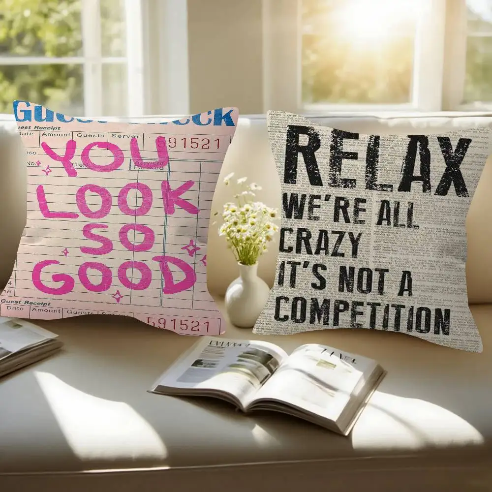 Retro Newspaper Pink Popular Quote Print Cushion Cover Car Throw Pillow Case For Sofa Car Christmas Gift
