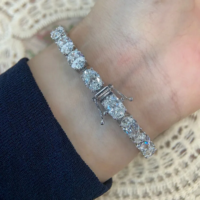 Oval Cut 20 Ct HPHT DEF/VS VVS Clarity Lab Grown Diamond Tennis Bracelet Real 14k White Gold Prong