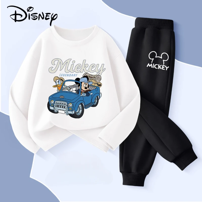 Disney Children\'s Hoodies Sets Spring and Autumn Mickey Printed Boys Sweatsuit Kids Breathable Pullover and Pant Two Piece Set
