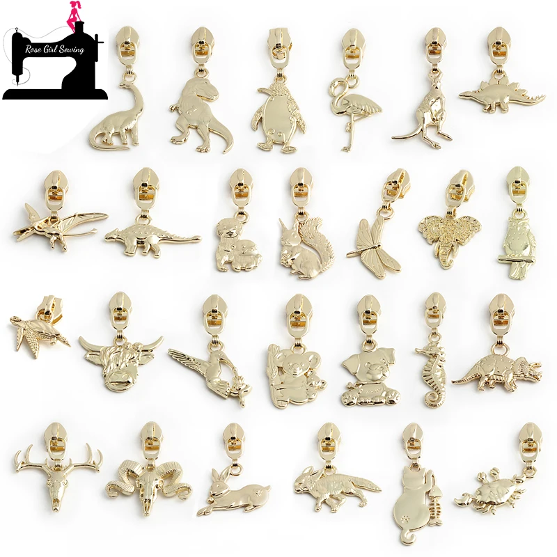 10/50/200PCS Light Gold Animals/Oceans 5# Nylon Zipper Sliders For Garment Travel Bag Backpack Universal Zipper Head Accessories