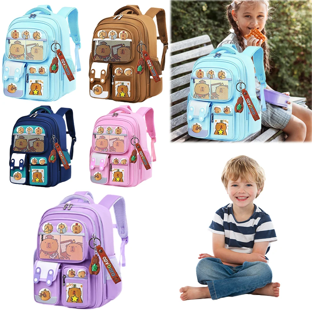 حقيبة مدرسية كابيبارا كاواي مع قلادة رائعة حقيبة نهارية ذات سعة كبيرة من قماش أكسفورد حقيبة ظهر للسفر والعطلات