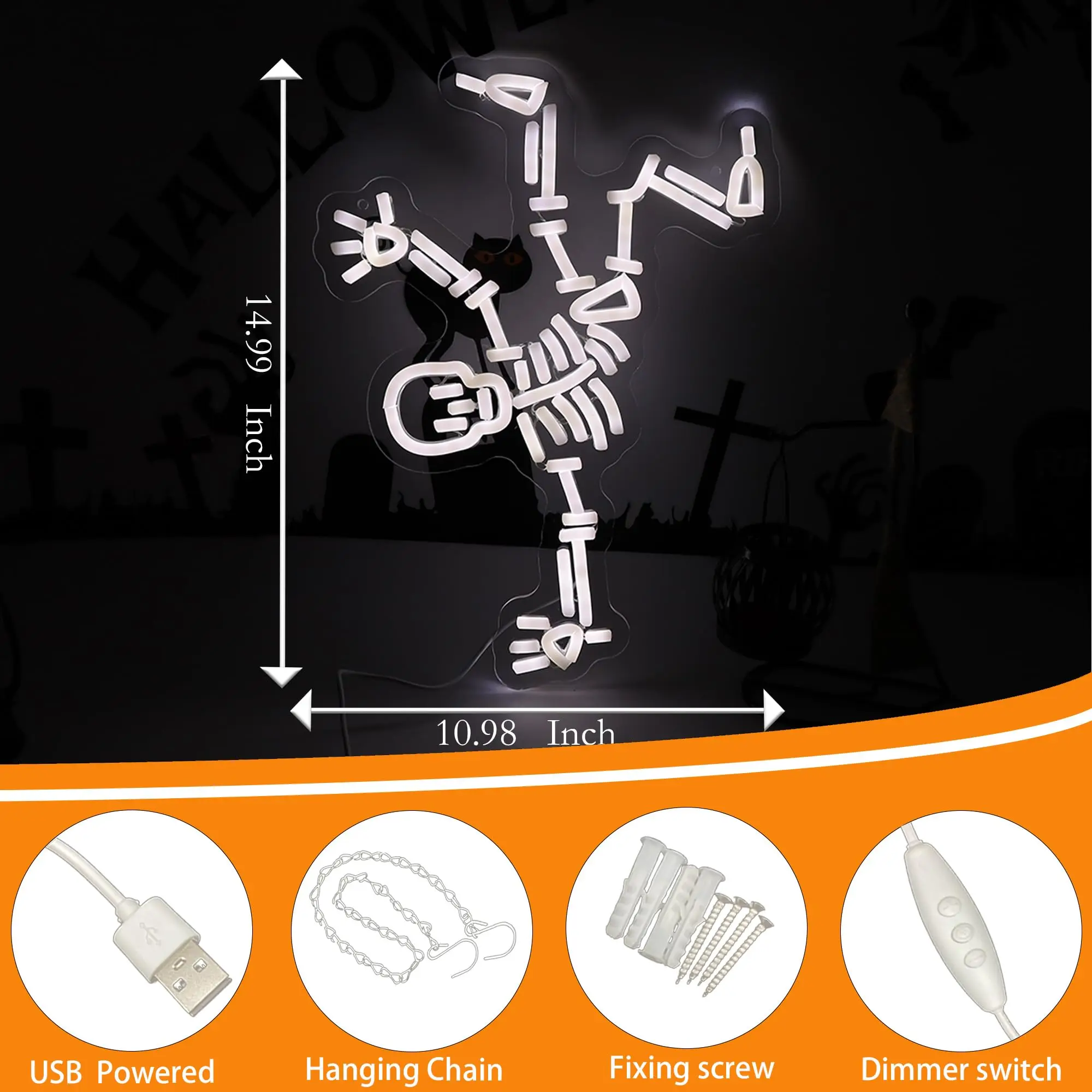 ハロウィン装飾用ダンシングスケルトンネオンサイン - LEDスカルネオンライトアップサイン、壁飾り用、男性用ハロウィンルームに最適