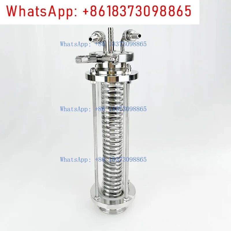 2 "OD64mm ملف تبريد المقطر ثلاثي المشبك مع 2" الديوبتر الزجاجي البصر ، جهاز ديفليغماتور ، ارتداد ، مكثف ، فولاذ صحي 304