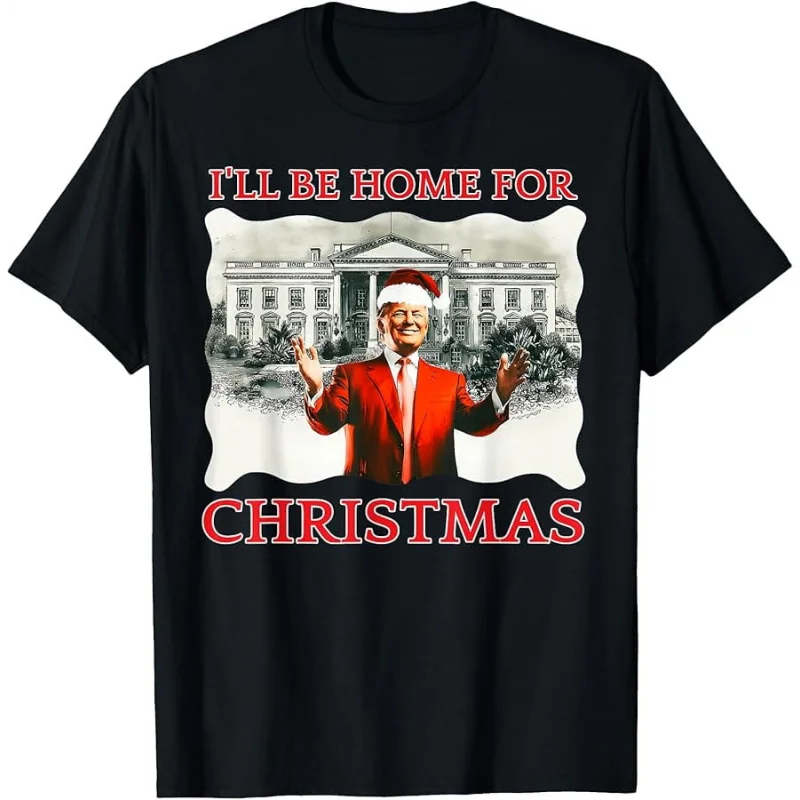 

Christmas Men's and Women's Sports and Leisure New Fashionable and Interesting Trump Short Sleeve Pattern Top Gift Black T-shirt