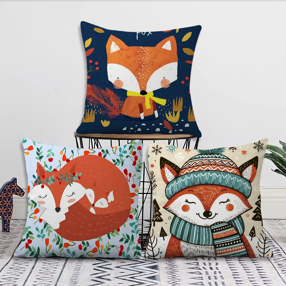 Cartoon Animal Comfortable Soft Pillow Case for Sofa Living Room Home Office Decor Protective Covers Without Fox Pillow-Insert