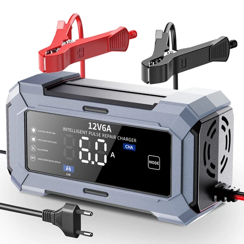 Imagen 2 del producto Cargador de Batería Inteligente para Auto de 6A 12V, Pantalla LCD, para Baterías de Plomo-Ácido, AGM, EFB, GEL de Auto y Motocicleta