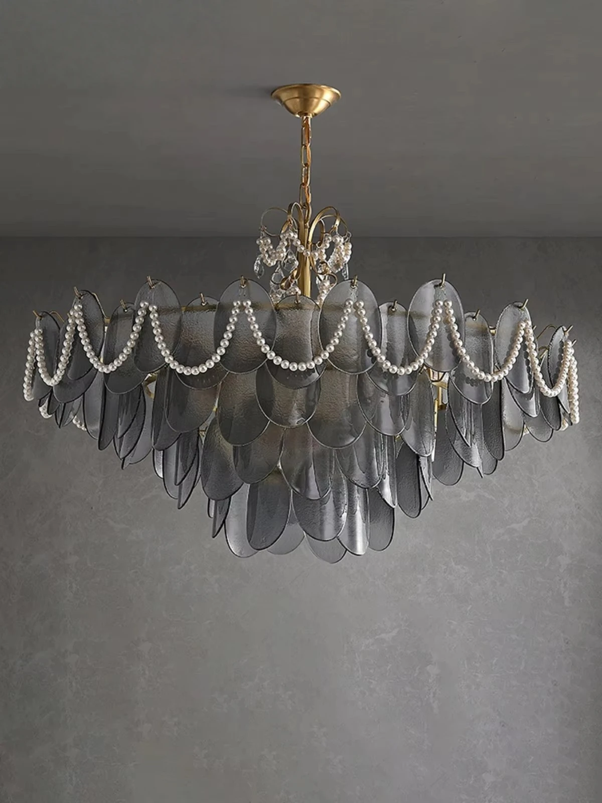 Luxury Murano Glass Chandelier Lights For Living Dining Room Smoke Gray Glass Ceiling Chandelier Bedroom Copper Pendant Light