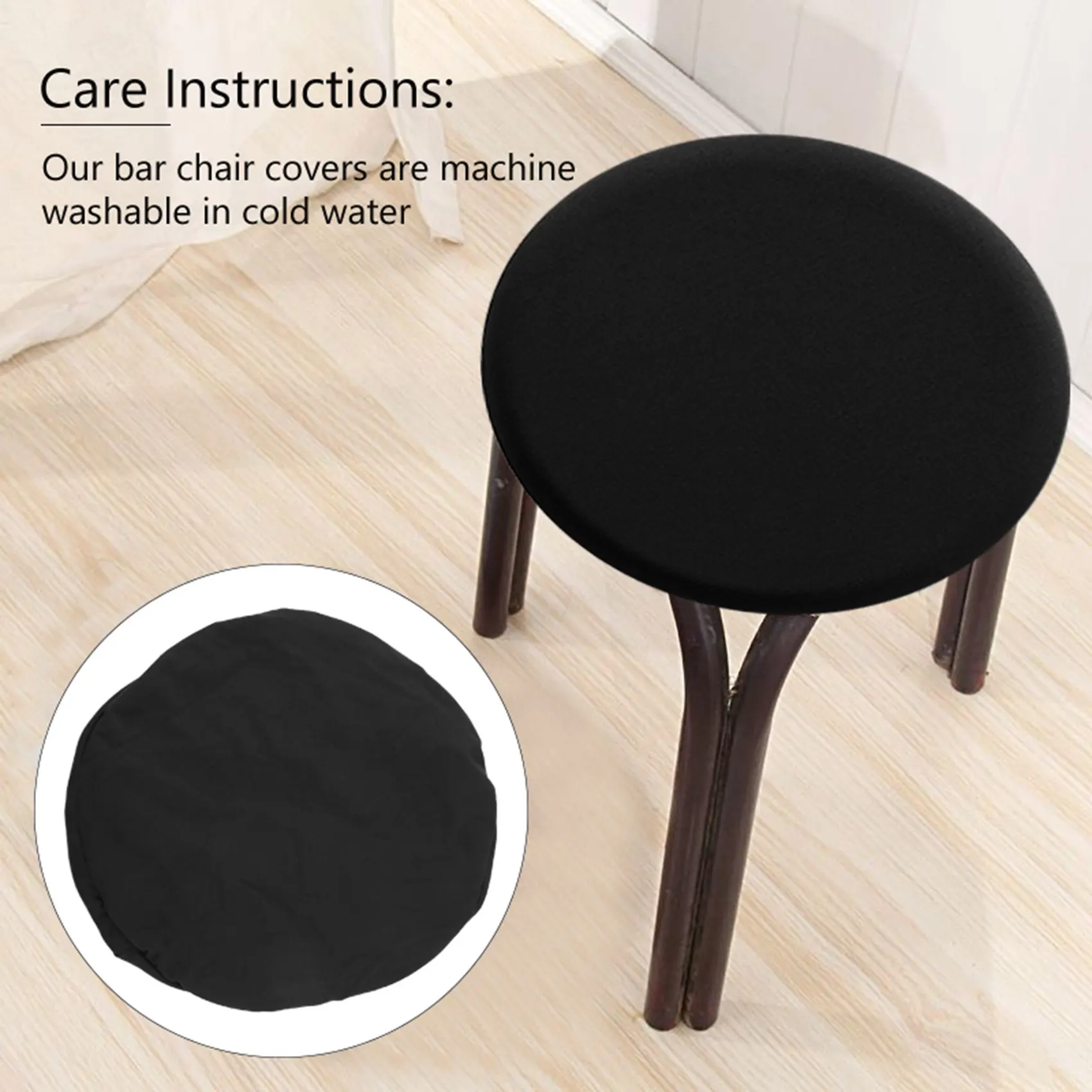 4 Pack Round Bar Stool Covers - Super Soft and Washable Elastic Stool Cushion Slipcover for Bar 12-14 inch Chair-Black