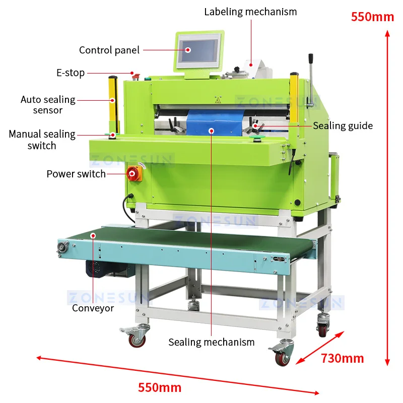 ZONESUN Automatic Courier Bag Sealer with Integrated Labeling Machine Plastic Pouch Sealing Packaging Machine ZS-TB103