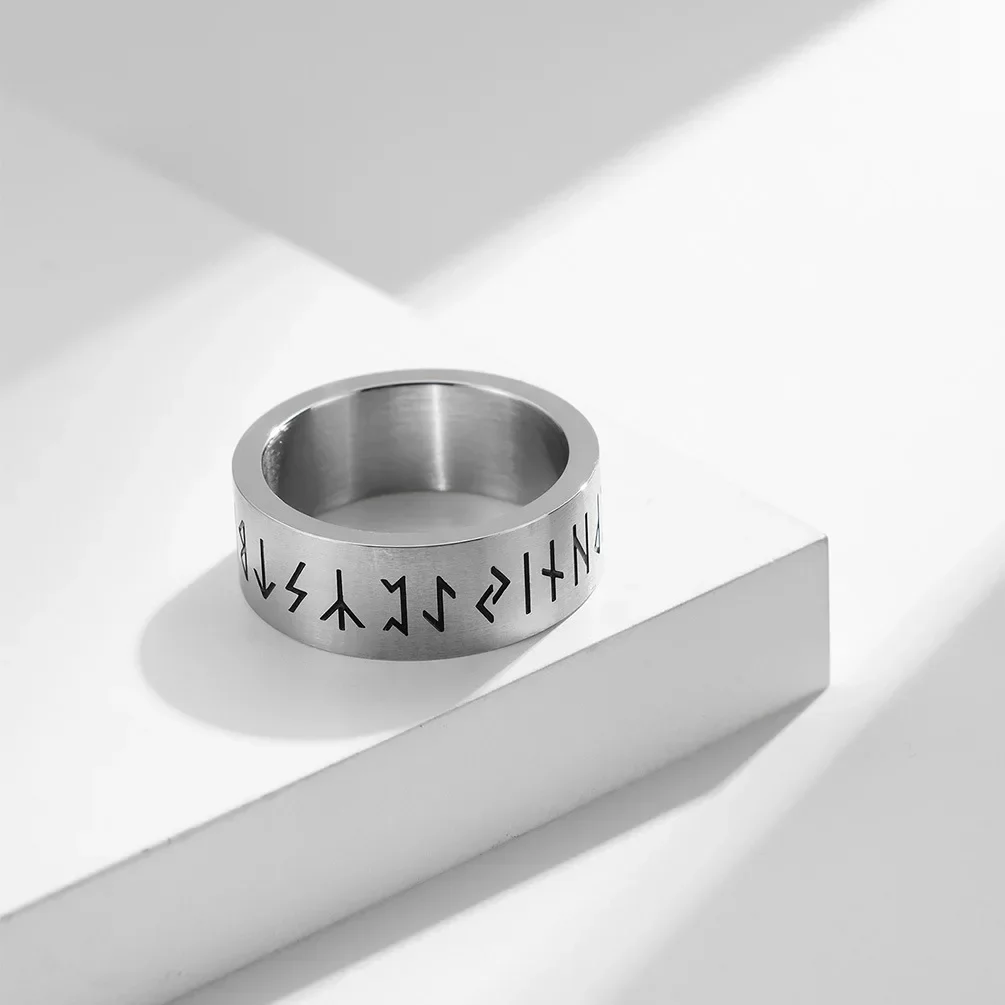 Vintage Stainless Steel Minimalist Viking Runes Ring Men\'s Punk Cool Black Gold Color Band Rings Dropshipping