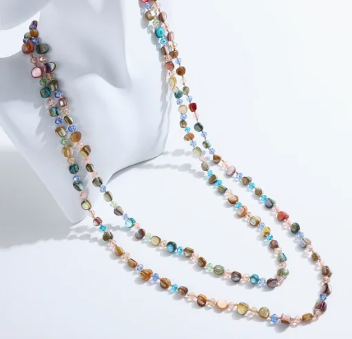 Vintage Böhmische Bunte Muschel Lange Doppelschichtige Halskette für Frauen Statement Mehrlagige Halskette Strand Urlaub Schmuck Geschenke – Detail 9