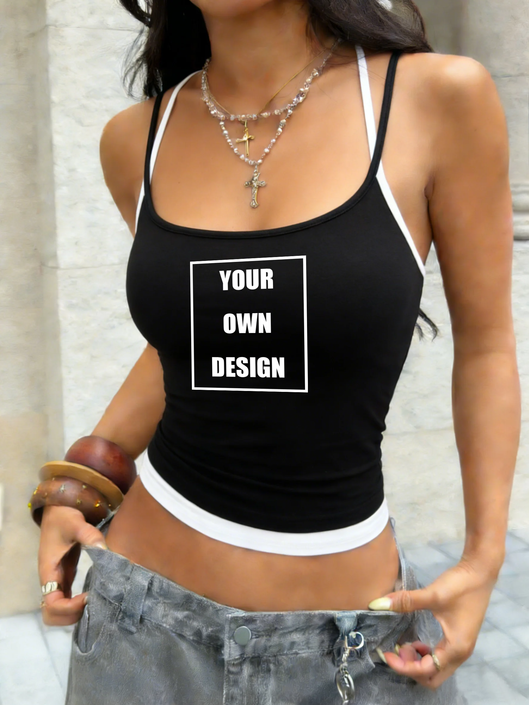 DIY Custom Graphic Logo women Color Blocking Vests Soft Singlet Halter Tops Fashion Slimming Vest Fitness Summer New Clothing