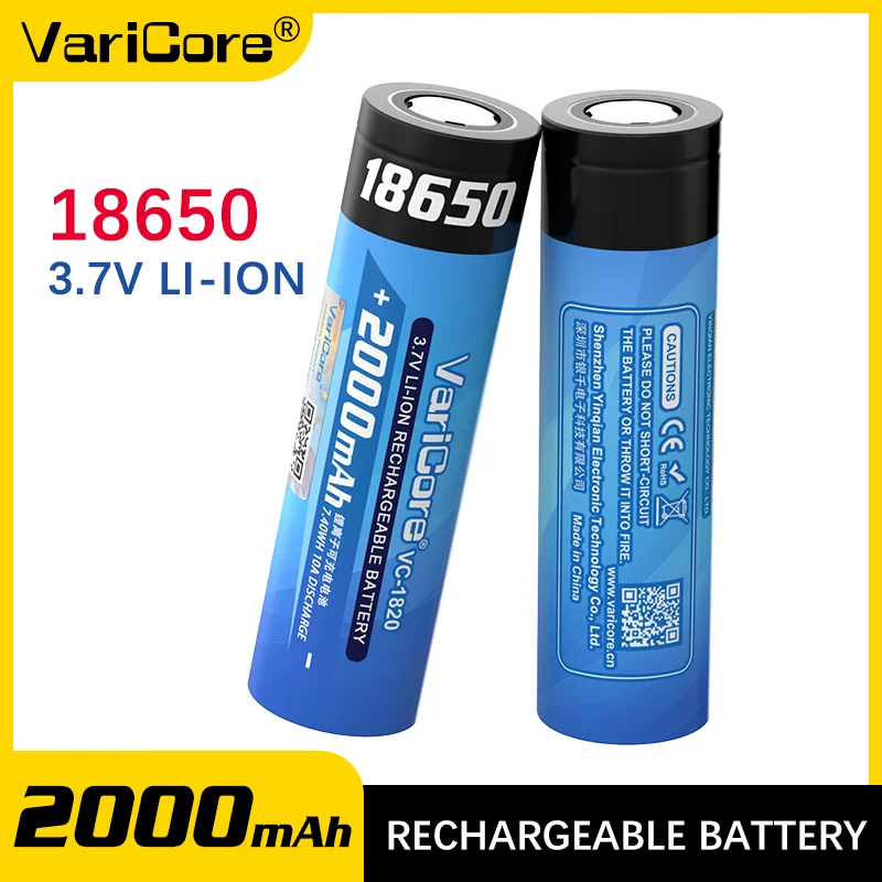 

VariCore VC-1820 18650 аккумуляторная батарея 3,7 В 2000 мАч с высоким стоком 10 А литий-ионная батарея для фонарика/банк питания/фонарика
